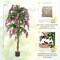 Rose Red Artificial Wisteria Tree with Real Wood Trunk and Cement Pot Perfect for Living Rooms or Bedrooms